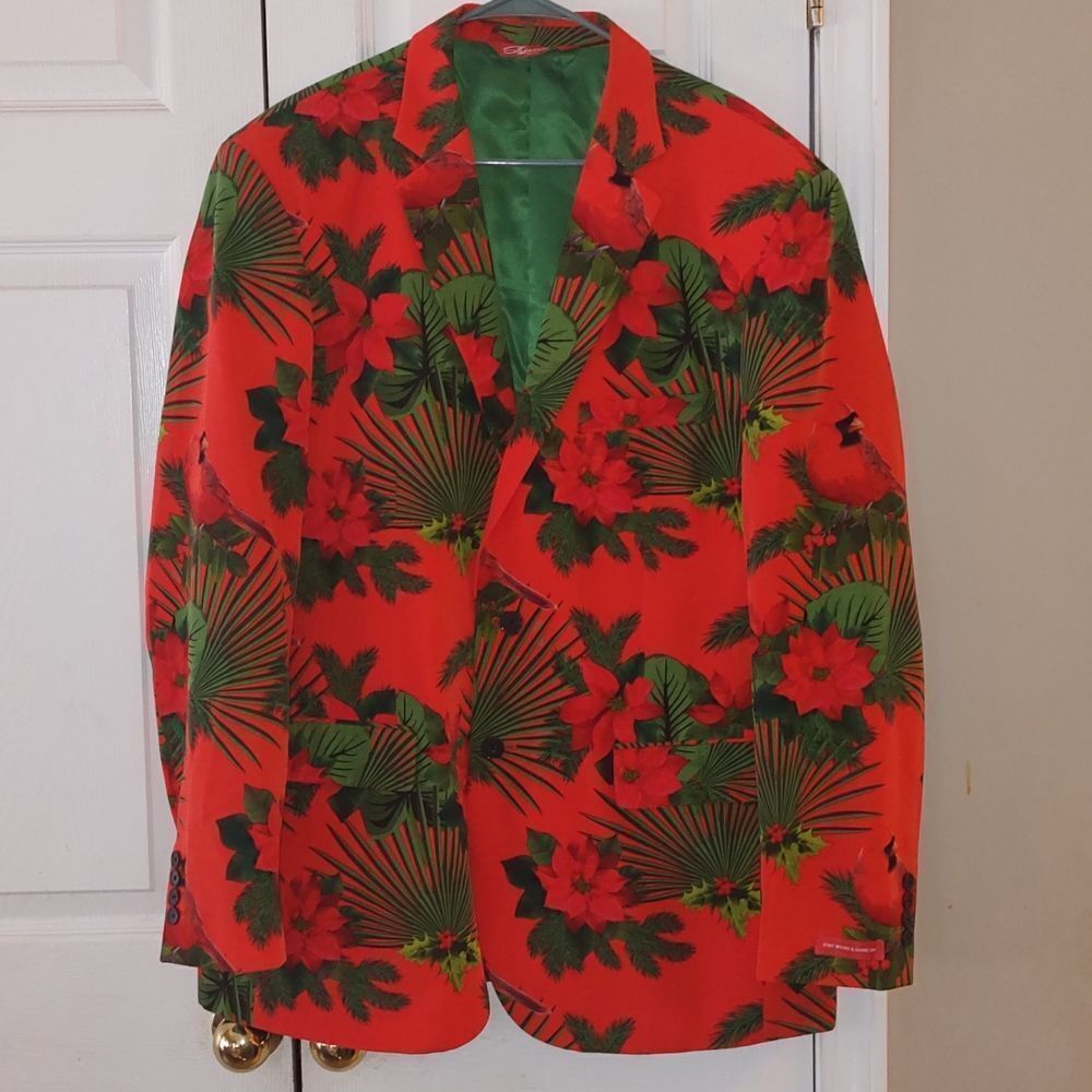 Shinesty Christmas Holiday Blazer Ugly Funky Red Green Cardinal Blazer Sz 48